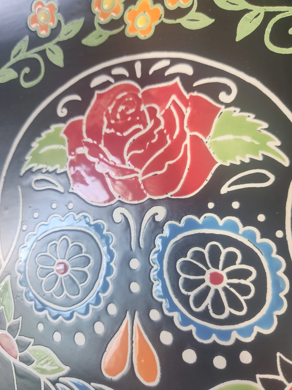 INHOMESTYLEZ Halloween Sugar Skull ceramic platter Day Of The Dead 11x11